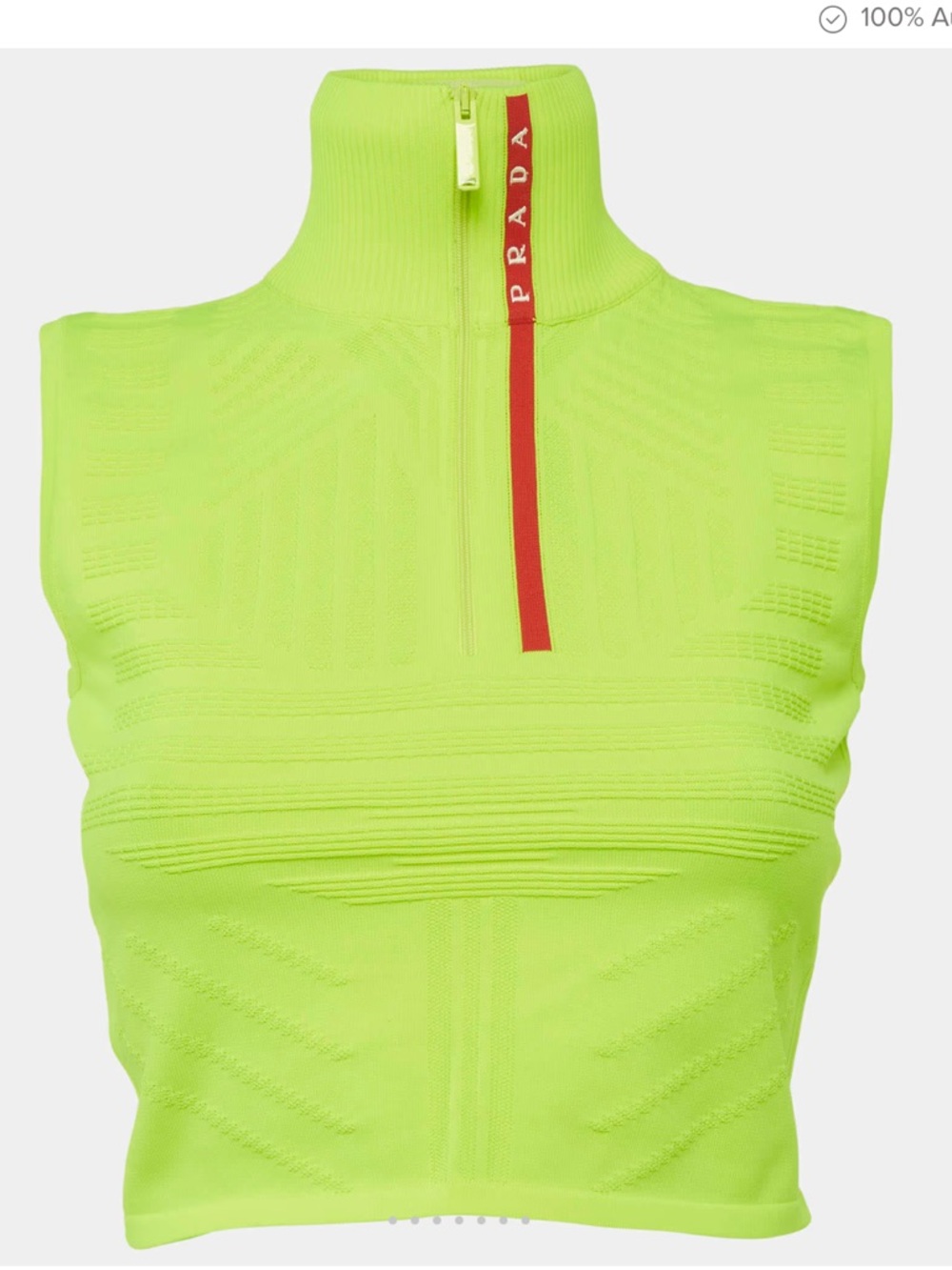 Prada Neon Yellow Crop Top with Red Prada Logo on side - sz Xs